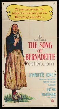 1b883 SONG OF BERNADETTE 3sh R58 artwork of angelic Jennifer Jones by Norman Rockwell!