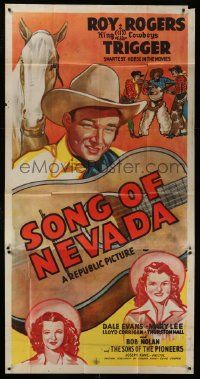 1b884 SONG OF NEVADA 3sh '44 great artwork of Roy Rogers, Trigger, Dale Evans & giant guitar, rare!