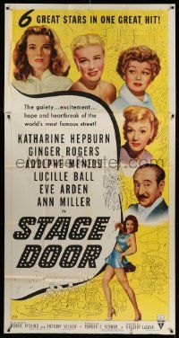 1b896 STAGE DOOR 3sh R53 Katharine Hepburn, Ginger Rogers, Adolphe Menjou, Lucy Ball, Ann Miller