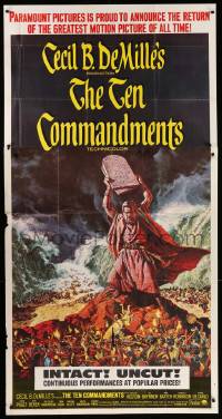 1b916 TEN COMMANDMENTS 3sh R66 directed by Cecil B. DeMille, art of Charlton Heston with tablets!
