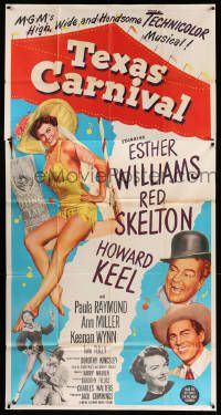 1b919 TEXAS CARNIVAL 3sh '51 Red Skelton, full-length art of sexy Esther Williams wearing swimsuit!