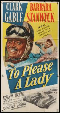 1b937 TO PLEASE A LADY 3sh '50 great art of race car driver Clark Gable & sexy Barbara Stanwyck!