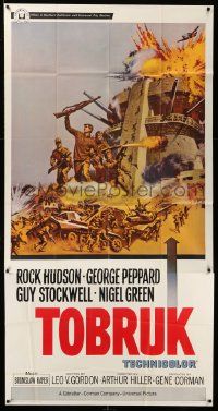 1b939 TOBRUK 3sh '67 art of soldiers Rock Hudson & George Peppard in Africa during World War II!