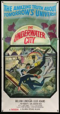 1b953 UNDERWATER CITY 3sh '62 William Lundigan, the world of inner space, scuba diving sci-fi art!