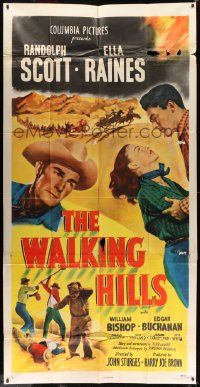 1b966 WALKING HILLS 3sh '49 cowboy Randolph Scott, Ella Raines, directed by John Sturges!