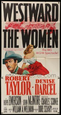 1b974 WESTWARD THE WOMEN 3sh '51 art of Robert Taylor & sexy mail-order bride Denise Darcel!