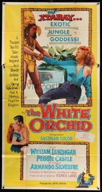 1b980 WHITE ORCHID 3sh '54 William Lundigan, Peggie Castle, wild art of tribesmen with woman!