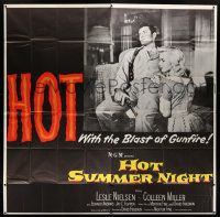 1b086 HOT SUMMER NIGHT 6sh '56 Leslie Nielsen, Colleen Miller, HOT with the blast of gunfire!