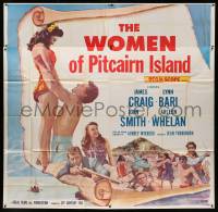 1b114 WOMEN OF PITCAIRN ISLAND 6sh '57 James Craig lifting sexy Lynn Bari in swimsuit, South Seas!