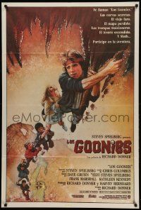 1b334 GOONIES Argentinean '85 cool Drew Struzan art of top cast hanging from stalactite!