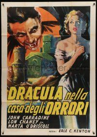 1b187 HOUSE OF DRACULA Italian 1p R61 art of vampire John Carradine over scared sexy woman!