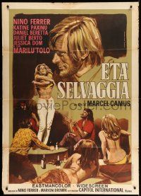 1b217 SAVAGE SUMMER Italian 1p '71 Marcel Camus, Piovano art of sexy hippie girl stripping!