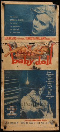 1c749 BABY DOLL Aust daybill '57 Elia Kazan, different art of sexy troubled Carroll Baker!