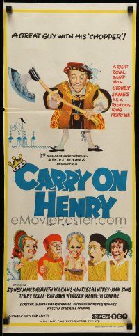 1c774 CARRY ON HENRY VIII Aust daybill '72 Sidney James, Gerald Thomas historic English comedy