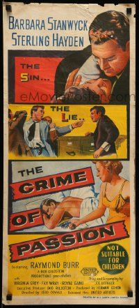 1c786 CRIME OF PASSION Aust daybill '57 sexy Barbara Stanwyck ready to shoot Sterling Hayden!