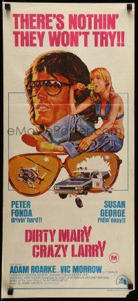 1c795 DIRTY MARY CRAZY LARRY Aust daybill '74 art of Peter Fonda & sexy Susan George w/popsicle!