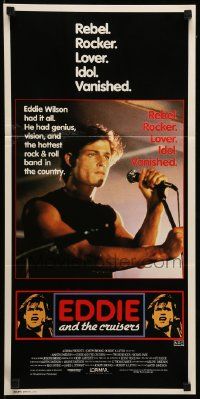 1c804 EDDIE & THE CRUISERS Aust daybill '83 close up of Michael Pare with mic, rock 'n' roll!