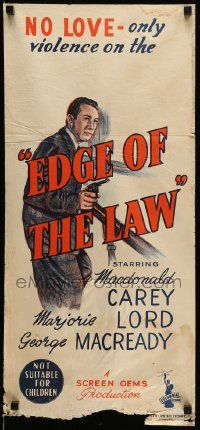 1c805 EDGE OF THE LAW Aust daybill '52 made-for-TV gambling crime thriller, art of Macdonald Carey