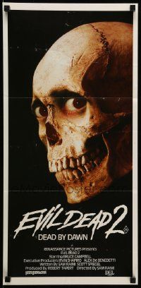 1c814 EVIL DEAD 2 Aust daybill '87 Dead By Dawn, directed by Sam Raimi,huge close up of creepy skull