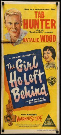 1c834 GIRL HE LEFT BEHIND Aust daybill '56 military soldier Tab Hunter, pretty Natalie Wood!