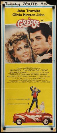 1c837 GREASE Aust daybill '78 John Travolta & Olivia Newton-John, yellow background design!