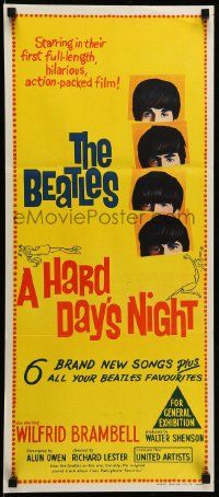 1c844 HARD DAY'S NIGHT Aust daybill '64 The Beatles in their first film, rock & roll classic!
