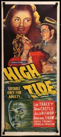 1c848 HIGH TIDE Aust daybill '47 Lee Tracy, Julie Bishop, cool different stone litho!