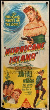 1c853 HURRICANE ISLAND Aust daybill '53 art of pirate Marie Windsor sword fighting with Jon Hall!