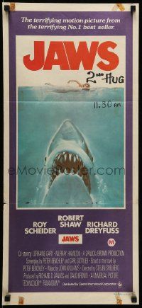 1c863 JAWS Aust daybill '75 art of Spielberg's classic man-eating shark attacking sexy swimmer!