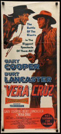 1c987 VERA CRUZ Aust daybill '55 best close up artwork of cowboys Gary Cooper & Burt Lancaster!