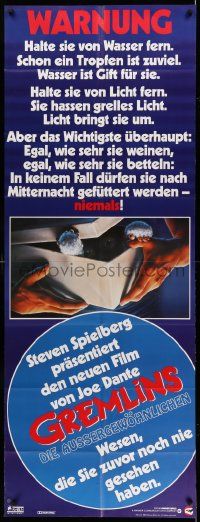 1c456 GREMLINS German poster '84 Joe Dante comedy, art of character at bus stop going to school!