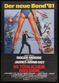1c478 FOR YOUR EYES ONLY German 33x47 '81 Roger Moore as James Bond 007, cool Brian Bysouth art!