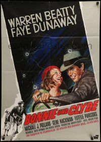 1c530 BONNIE & CLYDE German '67 Rehak art of notorious crime duo Warren Beatty & Faye Dunaway!