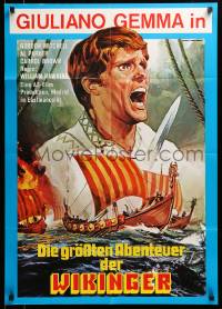 1c569 ERIK THE VIKING German '68 cool different artwork of vikings on longship at sea by Piovano!