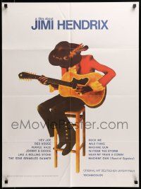 1c607 JIMI HENDRIX German '74 cool art of the rock & roll guitar god playing on chair!