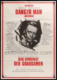 1c611 DANGER MAN German '68 Patrick McGoohan is secret agent in Bond-like pose w/ gun, Koroshi!