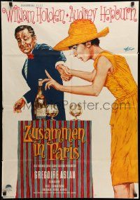 1c638 PARIS WHEN IT SIZZLES German '64 art of Audrey Hepburn & William Holden by Rolf Goetze!