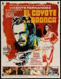 1c309 EL COYOTE Y LA BRONCA Mexican poster '80 art of Vicente Fernandez in title role & sexy girl!