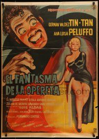 1c312 EL FANTASMA DE LA OPERETA Mexican poster '60 Fernando Cortes, cool art of phantom!