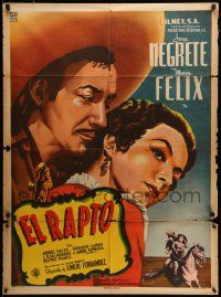 1c314 EL RAPTO Mexican poster '54 pretty Maria Felix and cowboy Jorge Negrete close up!