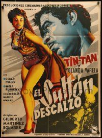 1c316 EL SULTAN DESCALZO Mexican poster '56 cool artwork of Tin-Tan, sexy Yolanda Varela!