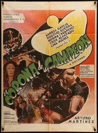 1c321 LA CORONA DE UN CAMPEON Mexican poster '74 Andres Garcia, cool boxing photos & artwork!