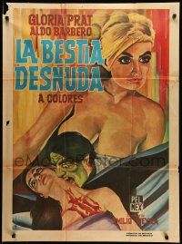 1c326 NAKED BEAST Mexican poster '71 sexploitation vampire horror thriller art by Mendoza!