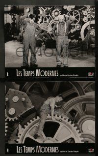 1c164 MODERN TIMES 4 French LCs R02 great images of Charlie Chaplin w/cast, one with classic gears!