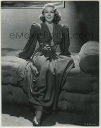 1d234 LANA TURNER deluxe 10.5x13.5 still '40s full-length seated on bed in sexy revealing dress!