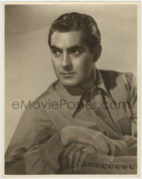 1d380 TYRONE POWER deluxe 11x14 still '30s head & shoulders portrait leaning over back of chair!