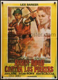 1f013 ROBIN HOOD & THE PIRATES Argentinean 21x29 '60 different art of Lex Barker with bow & arrow!