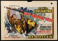 1f650 SWELLED HEAD Belgian '64 Une Grosse Tete, art of Eddie Constantine busting through window!