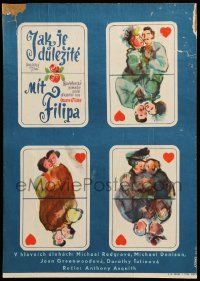 1f115 IMPORTANCE OF BEING EARNEST Czech 10x14 '60 Oscar Wilde, playing card art by Karel Franta!