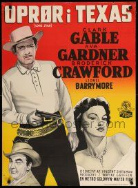 1f489 LONE STAR Danish '53 different artwork of Clark Gable with gun and Ava Gardner, Crawford!